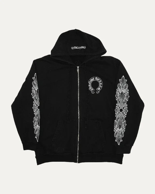 Horseshoe Logo Zip Up Hoodie Hoodie with Tied Waist Feminine Flattering