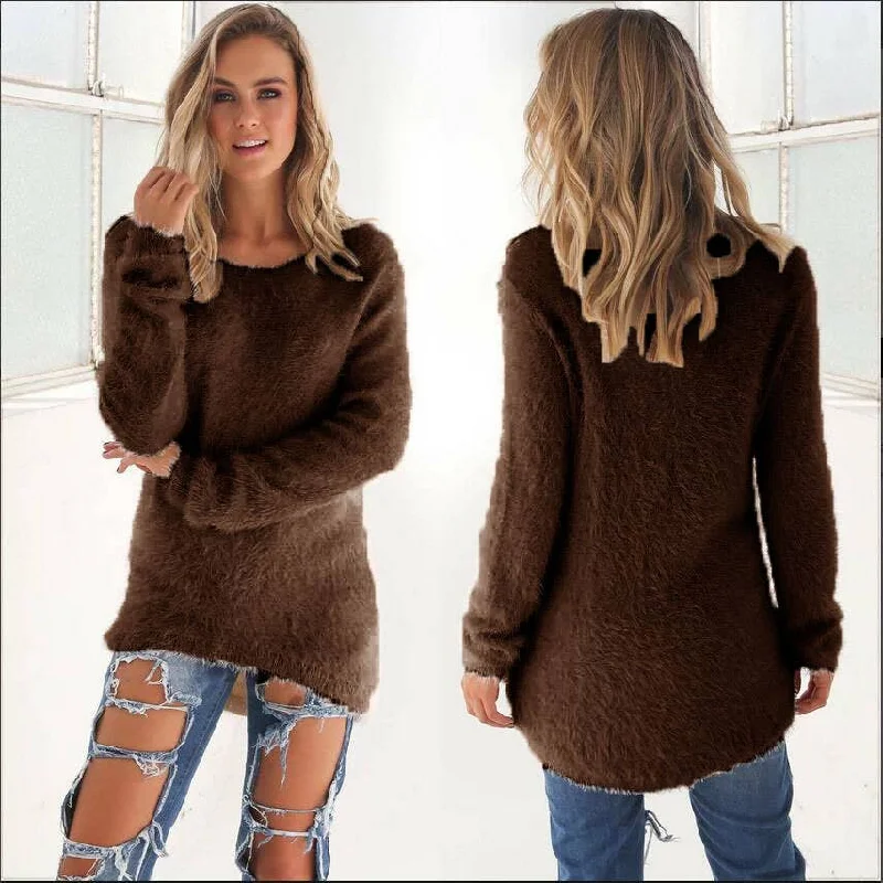 Casual Long Sleeve Crew neck Pullover Sweater Angora Wool Cozy