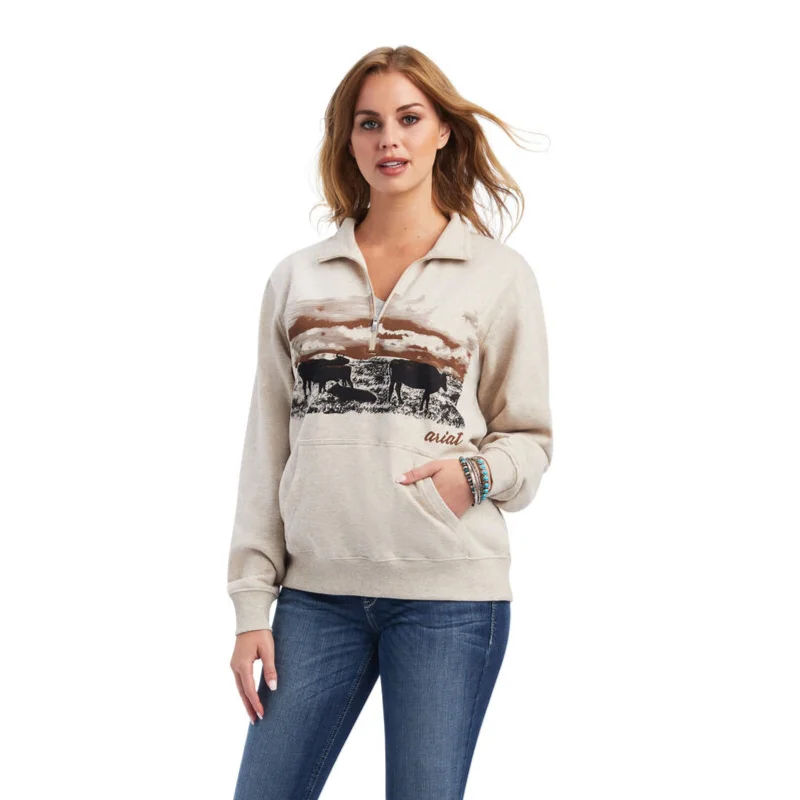 Ariat® Ladies R.E.A.L.™ Wheat Heather Scenic 1/2 Zip Pullover 10041811 Crew Neck Wool