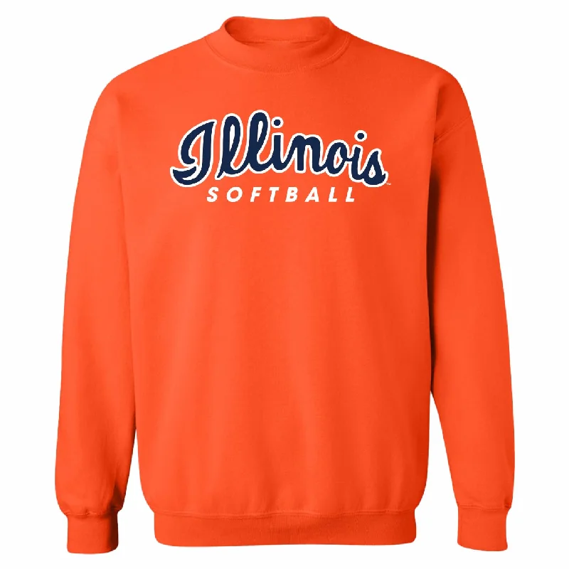 Illinois Softball Orange Script Sweatshirt Hooded Sweatshirt Casual Wear Street Style