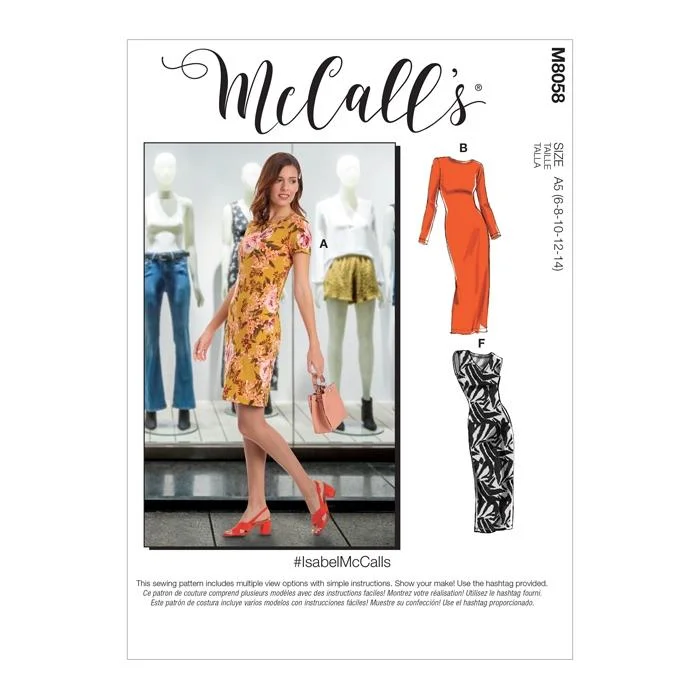 McCall's Pattern M8058 Misses' Knit Pullover Dresses dolman Sleeve Top
