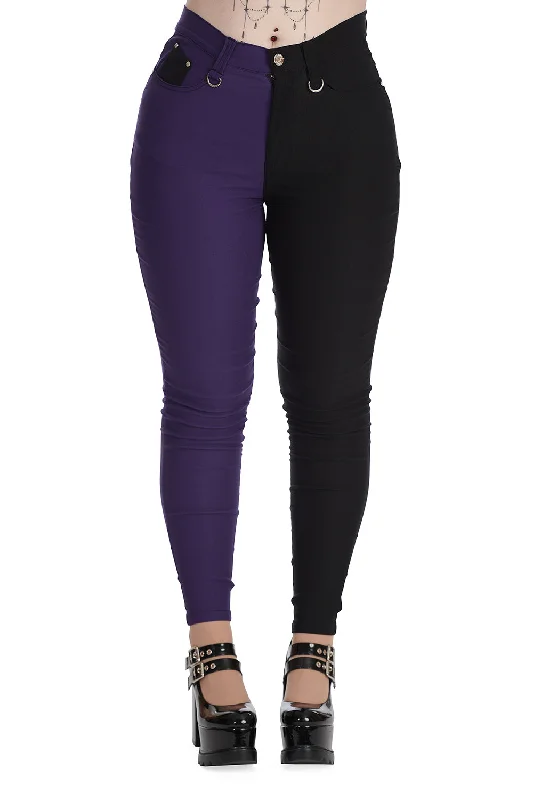 Banned Apparel - Bailey Half and Half Purple & Black Trousers Trousers Recommended Stylist