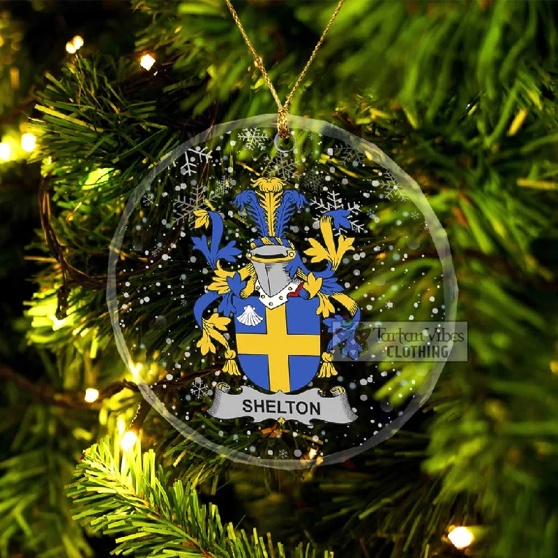 Shelton Irish Clan Christmas Glass Ornament with Coat of Arms Turtleneck Jacket Crew Neck Jacket V-Neck Jacket