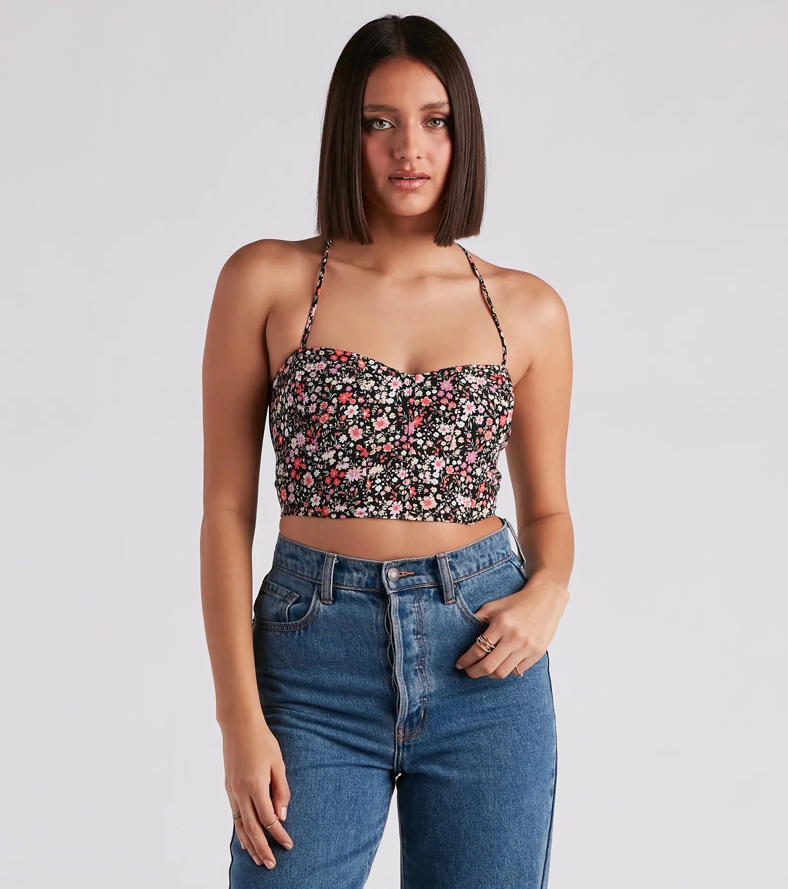 Spring Blooms Ditsy Floral Crop Top Wool Fabric Cashmere Fabric Tweed Fabric