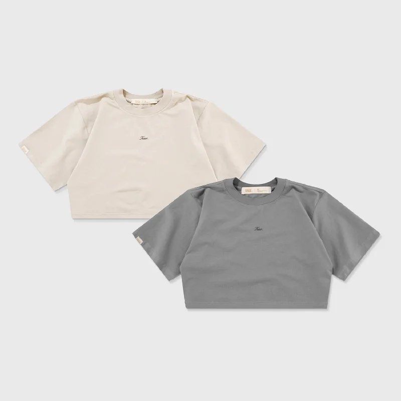 Signature Crop Tops Pack X 2 - Light Sand & Gray Print Jacquard Patchwork