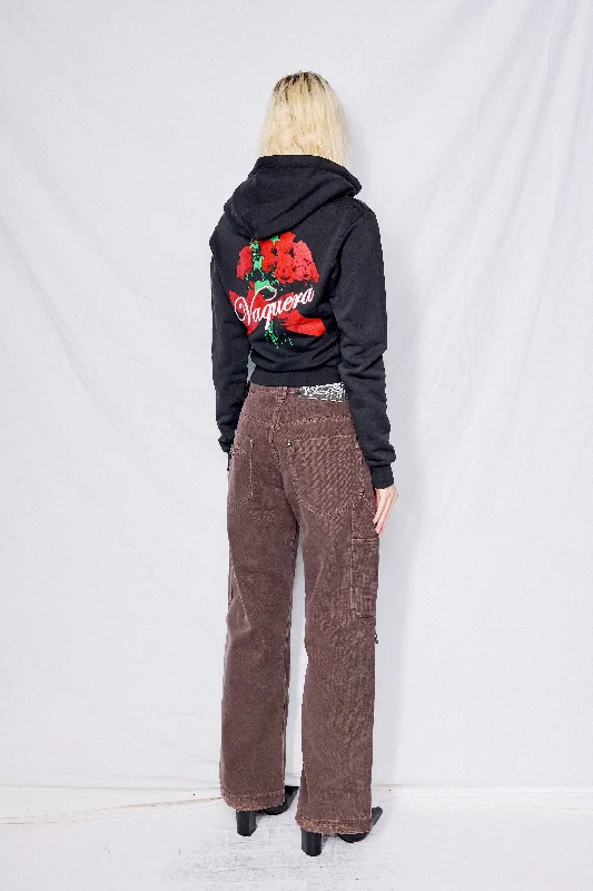 Black Twisted Rose Hoodie Hoodie with High Neck Warm Protective