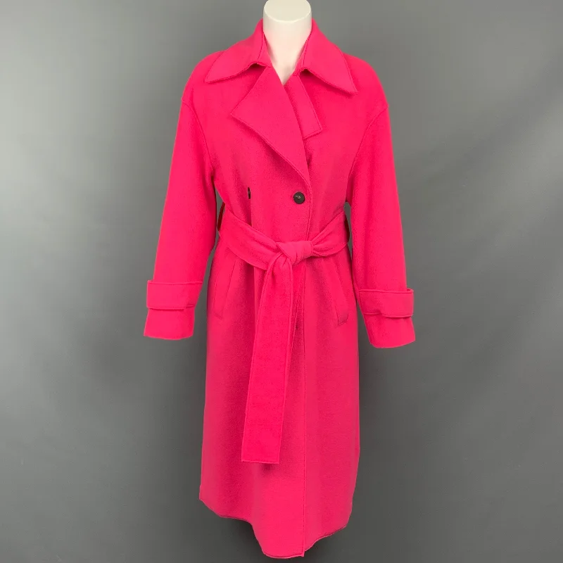 HARRIS WHARF LONDON Size 4 Pink Polyester Belted Double Breasted Coat Three-Quarter Sleeve Elbow Sleeve Wrist Sleeve