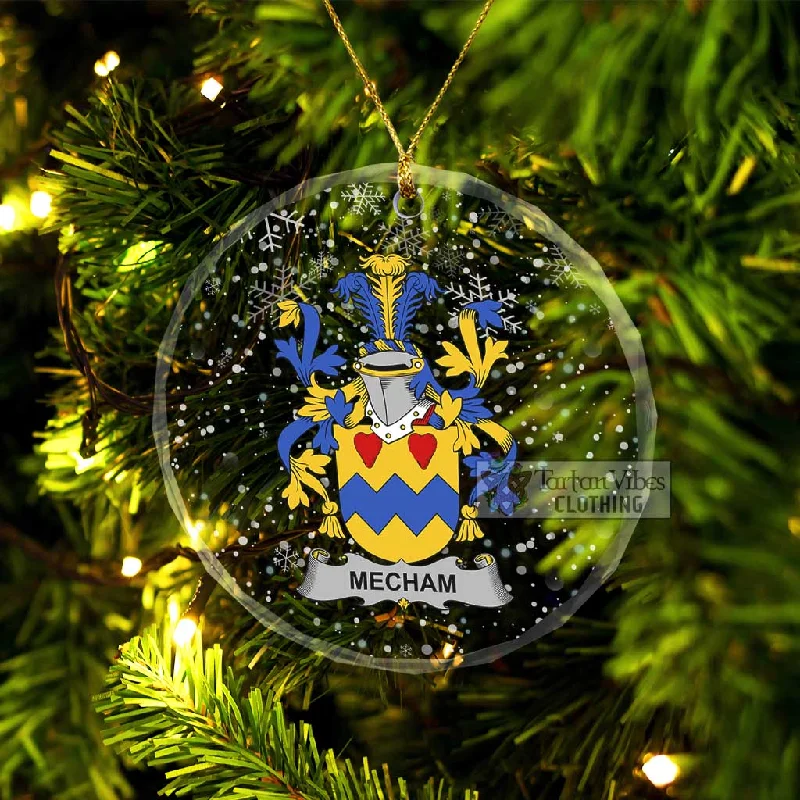Mecham Irish Clan Christmas Glass Ornament with Coat of Arms Zip Front Button Front Snap Front