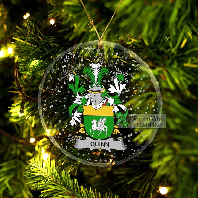 Quinn Irish Clan Christmas Glass Ornament with Coat of Arms Vent Hem Cuff