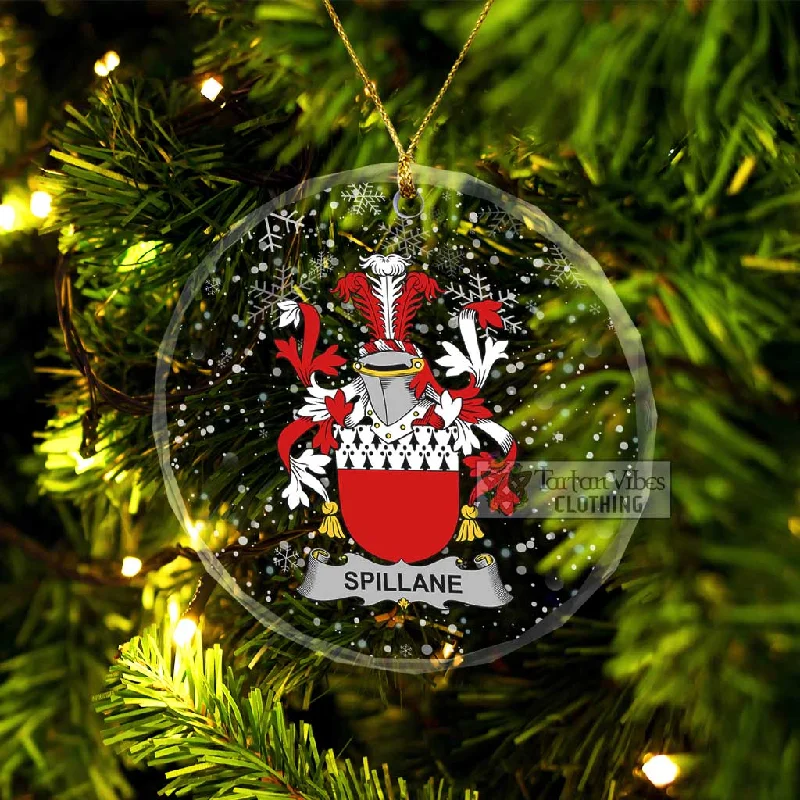 Spillane Irish Clan Christmas Glass Ornament with Coat of Arms Trench Raincoat Windbreaker