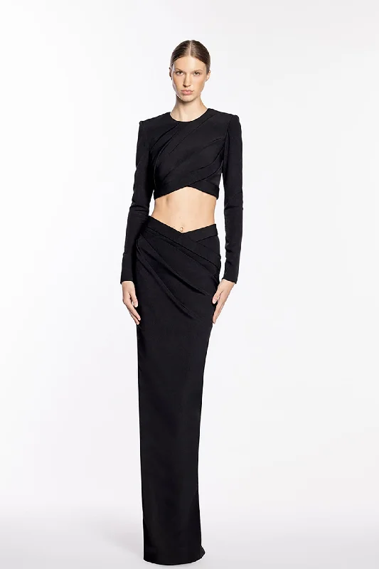 Crop top with crepe skirt Satin Blend Silk Blend Wool Blend