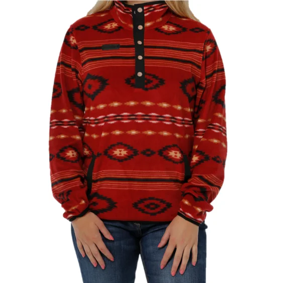 Cinch® Ladies Red Aztec Printed Fleece Pullover MAK9820008 Ruffled Neck Pullover