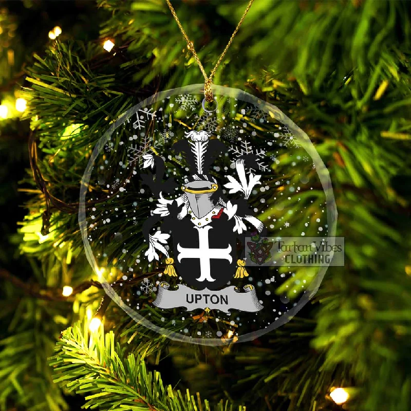 Upton Irish Clan Christmas Glass Ornament with Coat of Arms Trim Padded Insulated