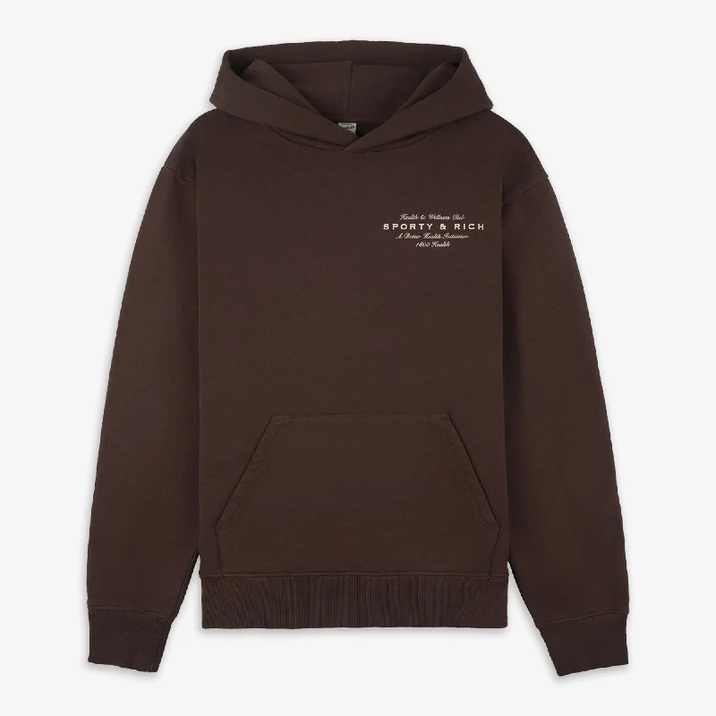 SPORTY & RICH | HEALTH INITIATIVE HOODIE { CHOCOLATE/CREAM Hoodie with Rolled Sleeves Casual Relaxed