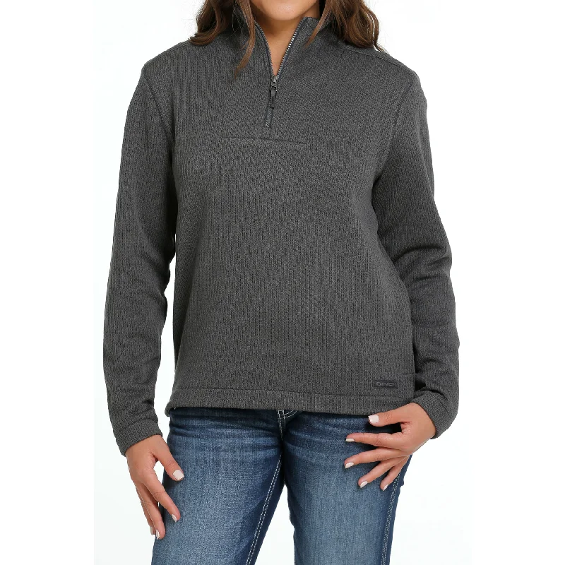 Cinch Ladies Charcoal Quarter Zip Sweater Pullover MAK9810003 Flare Sleeve Stylish