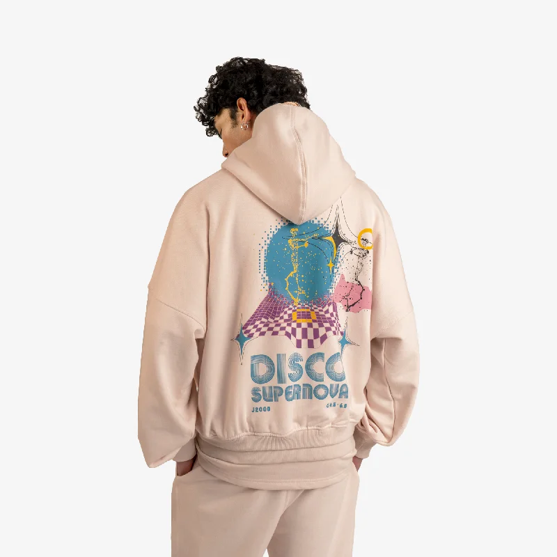 Superkicks | STARRY DISCO HOODIE  { PEACH Hoodie with Exposed Zipper Edgy Industrial