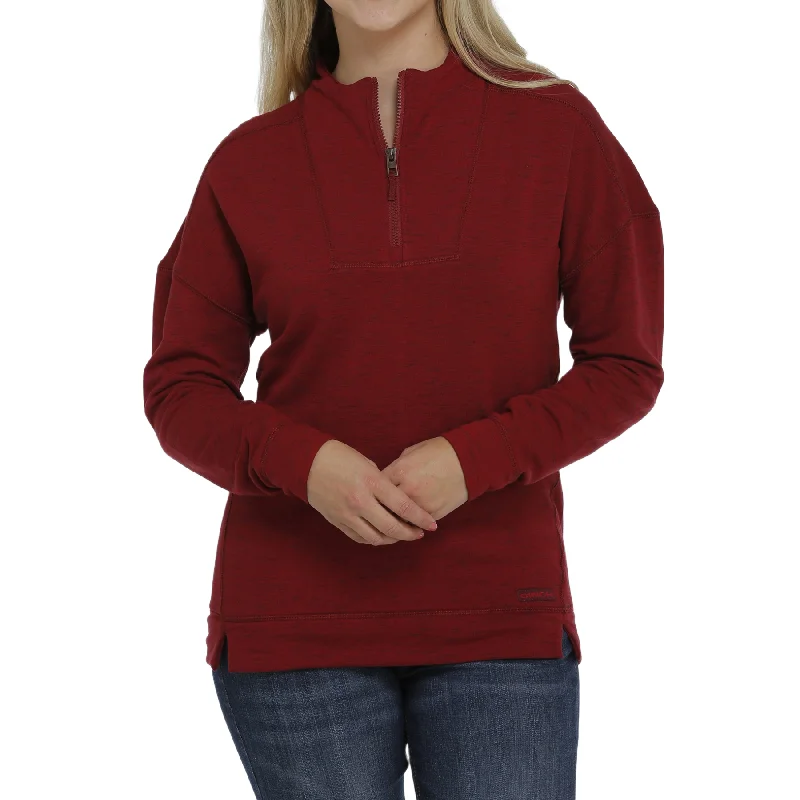 Cinch Ladies Heather Red 1/4 Zip Pullover MAK7897001 V-Neck Stylish Pullover