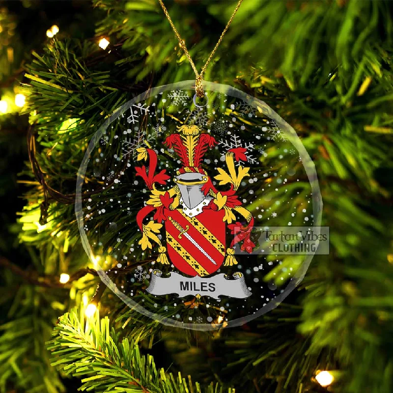 Miles Irish Clan Christmas Glass Ornament with Coat of Arms Turtleneck Jacket Crew Neck Jacket V-Neck Jacket