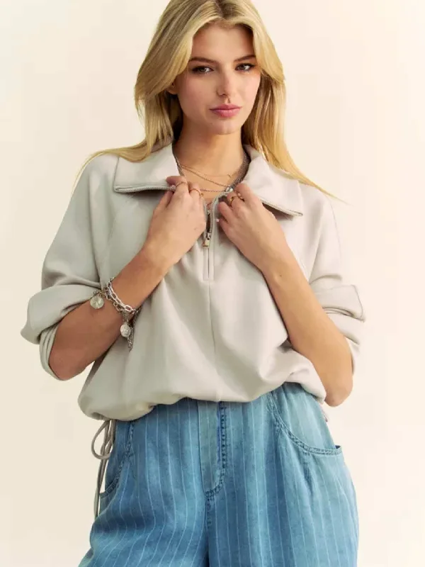 Mock Neck Crop Pullover Short Sleeve Top