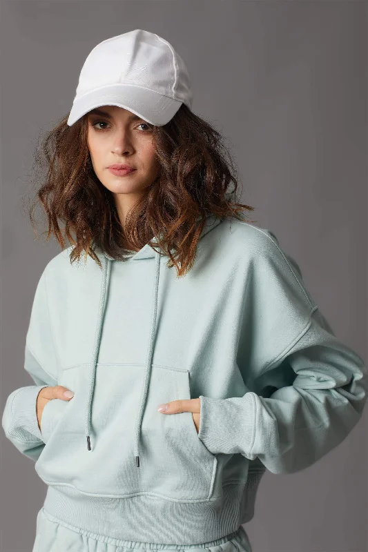 Mint Crop Hoodie Hoodie with Raw Hem Edgy Unfinished
