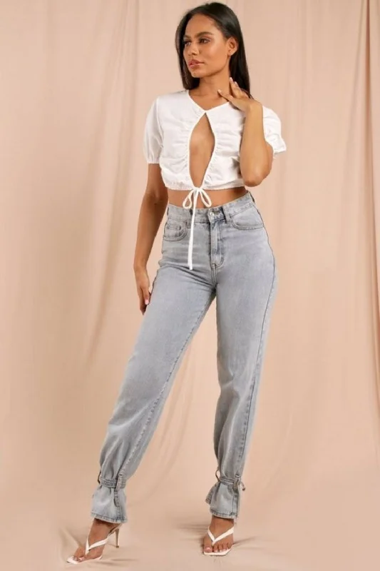 Open Cut Front White Crop Top Striped Floral Plaid