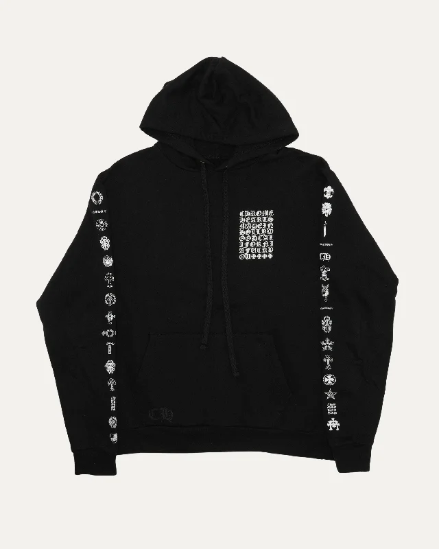 Multi Motif Sleeve Print Hoodie Hoodie with Hem Frayed Vintage Worn