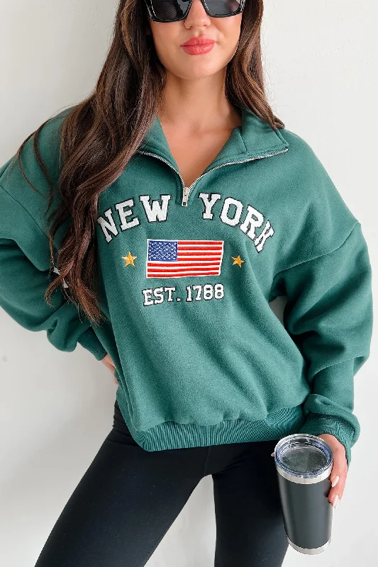 City Sights Quarter-Zip Pullover (Hunter Green) High Neck Pullover