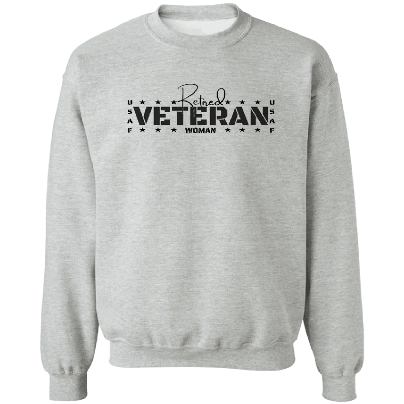 Retired Veteran Ladies Crewneck Pullover Sweatshirt Sheath Sleeve Elegant