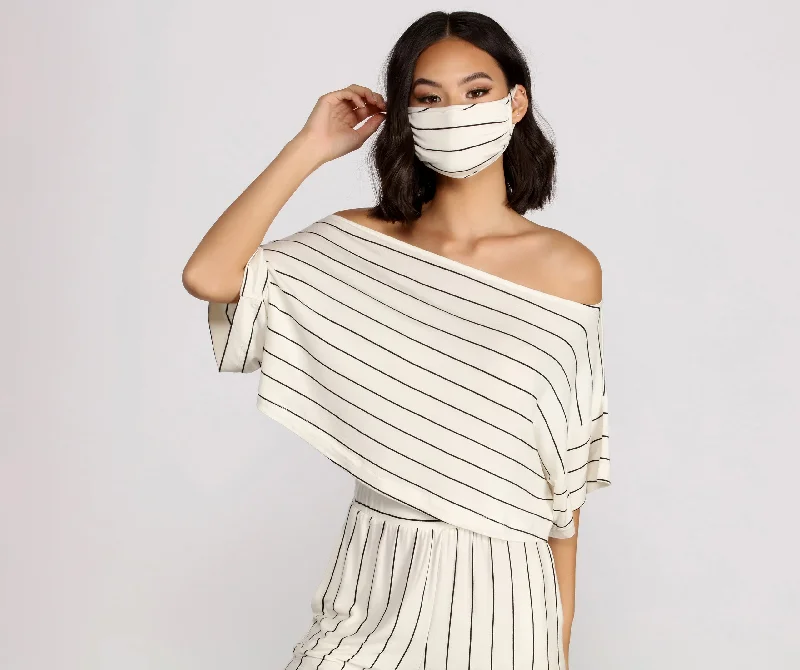 Sweet Stripes Dolman Sleeve Crop Top Zippered Front Buttoned Front Snap Front