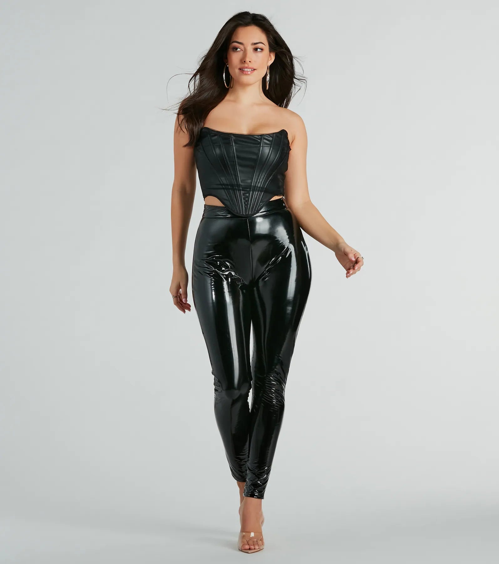 Baddie Era Patent Faux Leather Leggings Fashionable High-Rise Workout Leggings