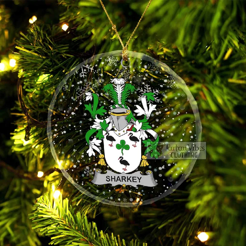 Sharkey Irish Clan Christmas Glass Ornament with Coat of Arms Trim Padded Insulated