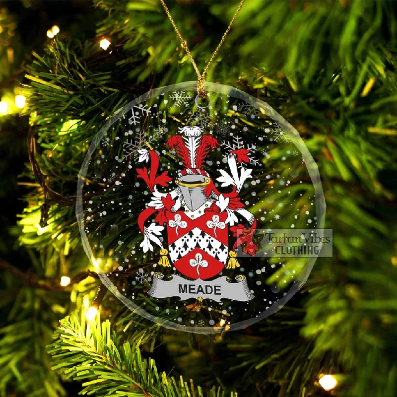 Meade Irish Clan Christmas Glass Ornament with Coat of Arms Faux Fur Real Fur Shearling