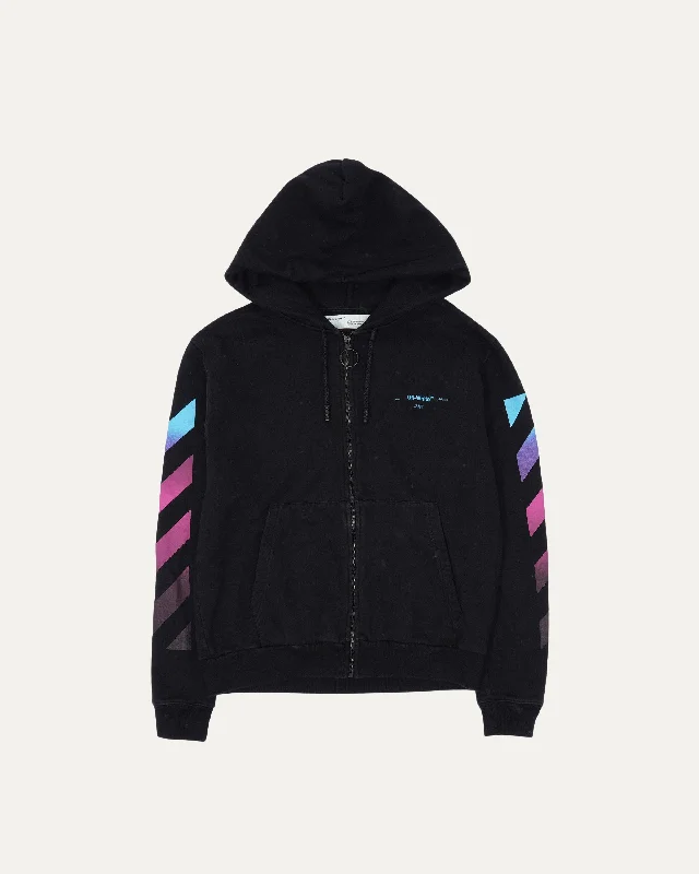 Diag Gradient Zip Up Hoodie Hoodie with Hem Raw Edge Edgy Unfinished