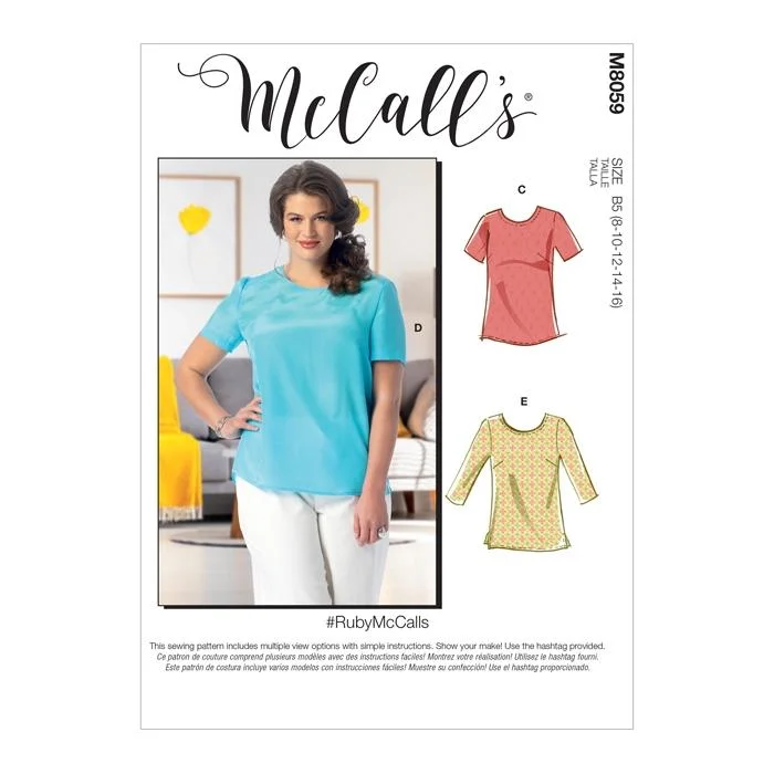 McCall's Pattern M8059 Misses'/Women's Pullover Tops and Tunics Elbow Length Sleeve