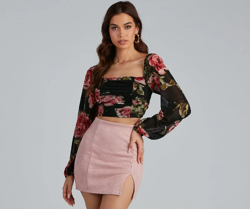 Be Mine Floral Lace Up Crop Top Cotton Fabric Linen Fabric Terry Fabric