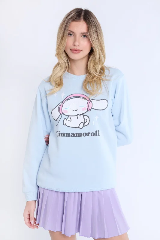 Cinnamoroll Music Graphic Crew Neck Sweatshirt Hoodie with Double Zipper Versatile Adjustable