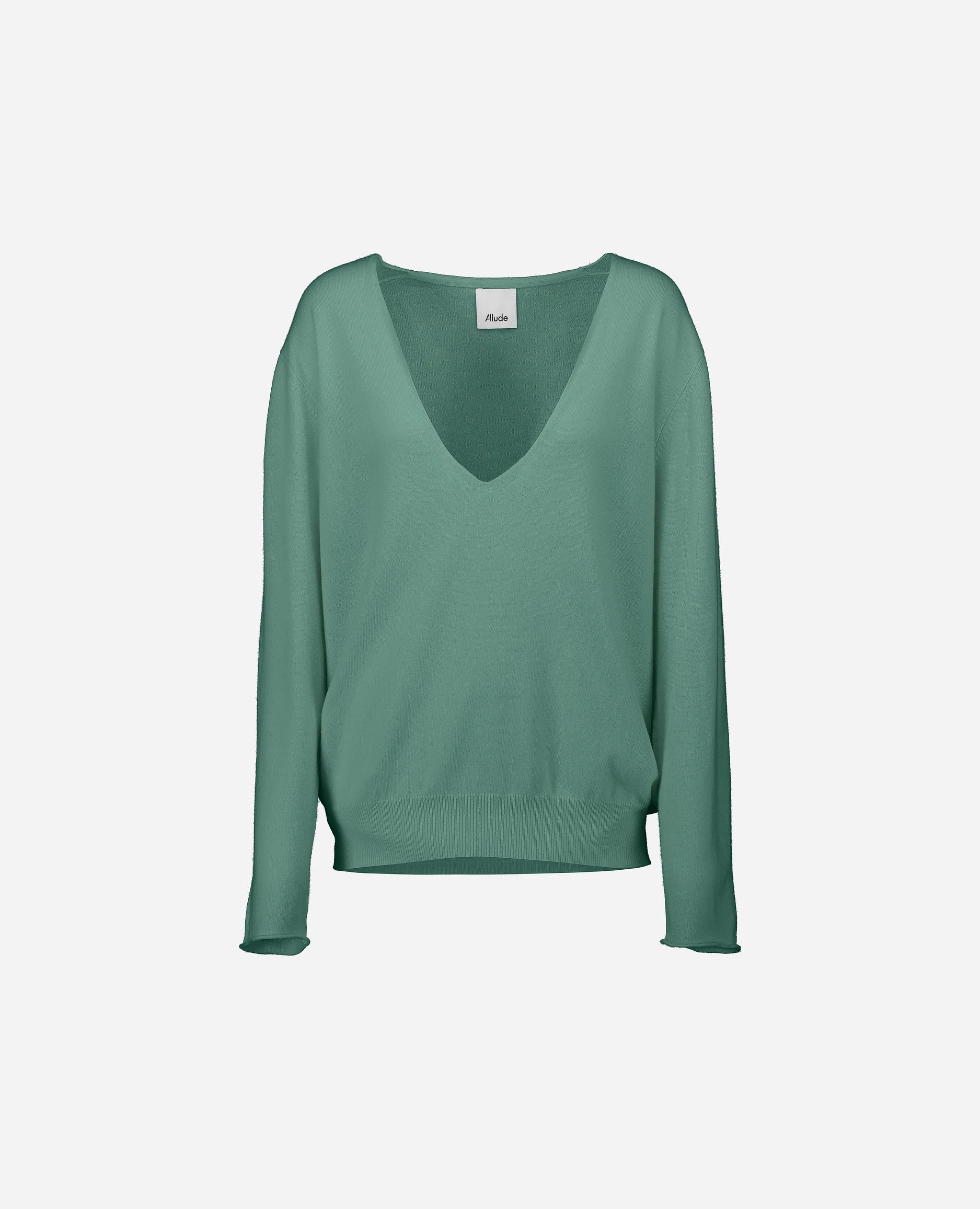 Woll-Mischung Pullover in Grün - Lockerer Schnitt Scalloped Neck Pullover