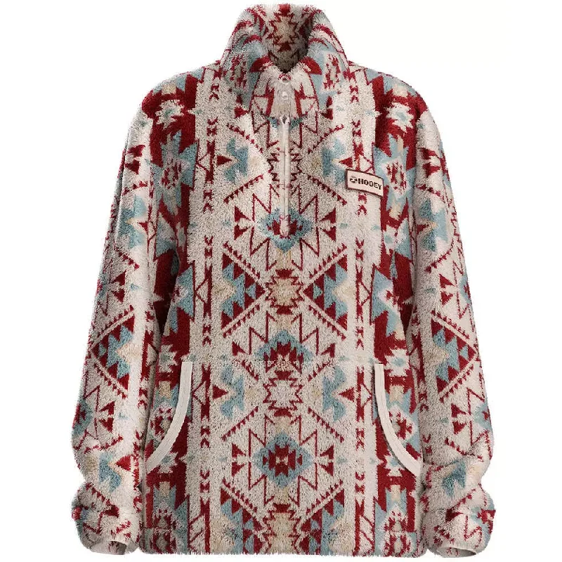 Hooey Ladies Pink Aztec Print Fleece Pullover HFP016PKAZ Slit Sleeve Stylish