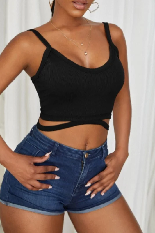 Cut-Out V Neck Crop Top Zippered Front Buttoned Front Snap Front