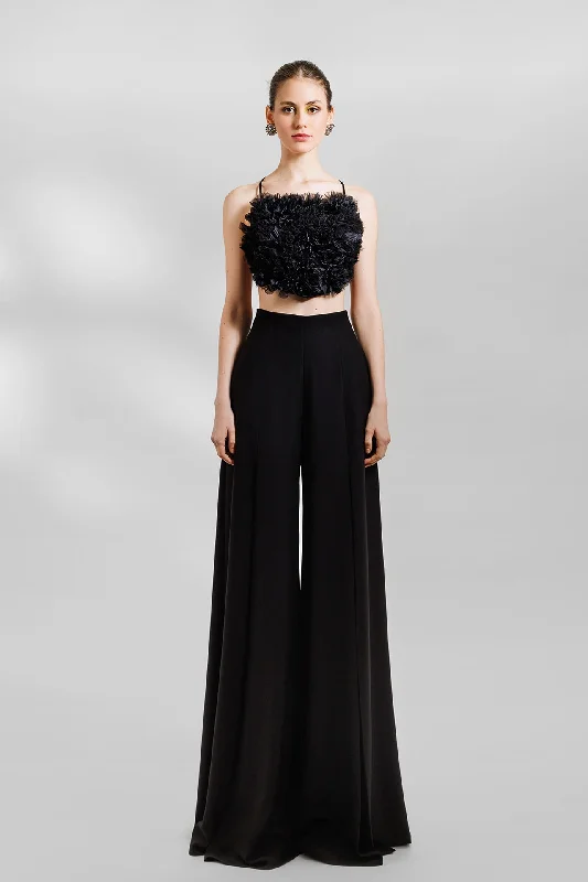 Crop top with pants featuring slits Jersey Fabric Tulle Fabric Batik Fabric
