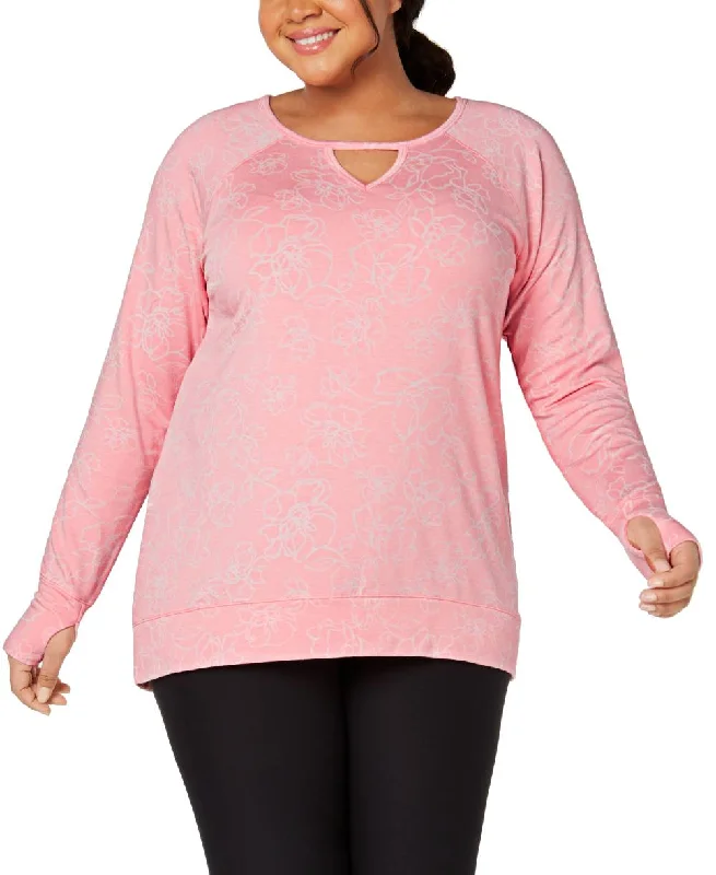 Ideology Plus Women's Plus Fitness Workout Pullover Top, Pink, 2X Boat Neck Sweater