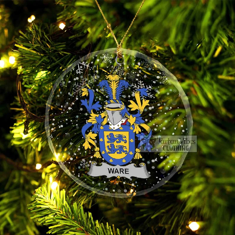 Ware Irish Clan Christmas Glass Ornament with Coat of Arms Collared Crew Neck Turtle Neck
