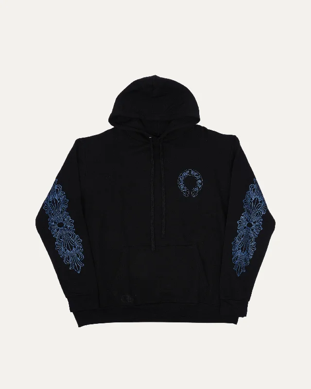 Friends and Family Glitter Print Horseshoe Logo Hoodie Hoodie with Batwing Sleeves Loose Dramatic