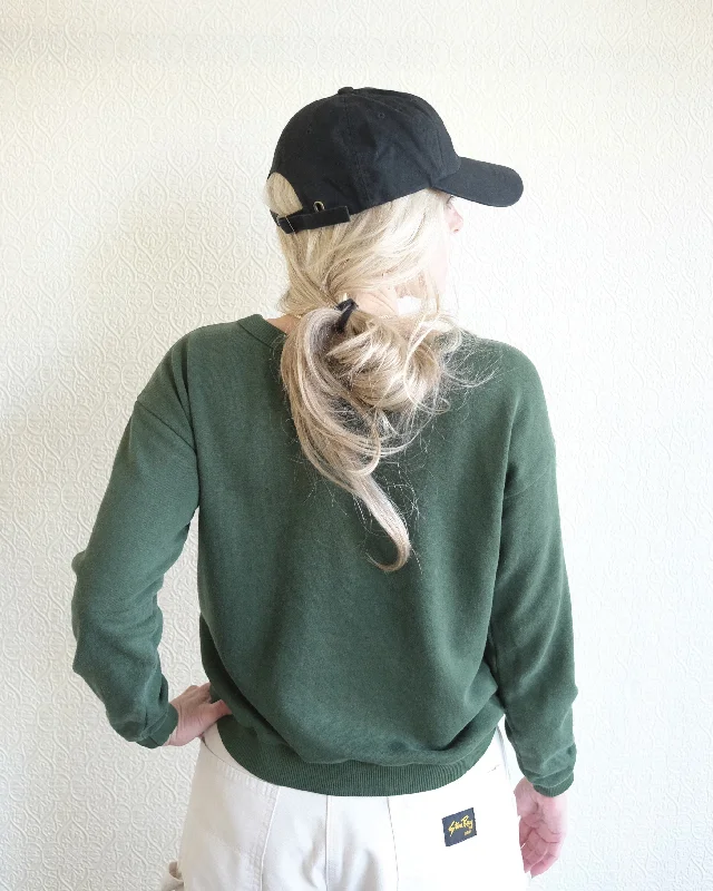 Crux Cropped Sweatshirt, Hunter Green Hoodie with Hem Embroidery Detailed Premium