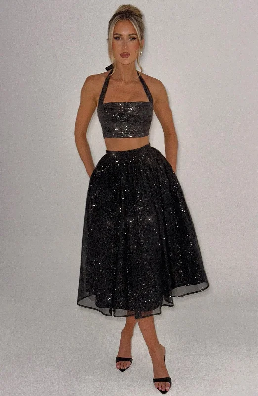 Alani Crop Top - Black Sparkle Thin Crop Top Open Front Quick Dry