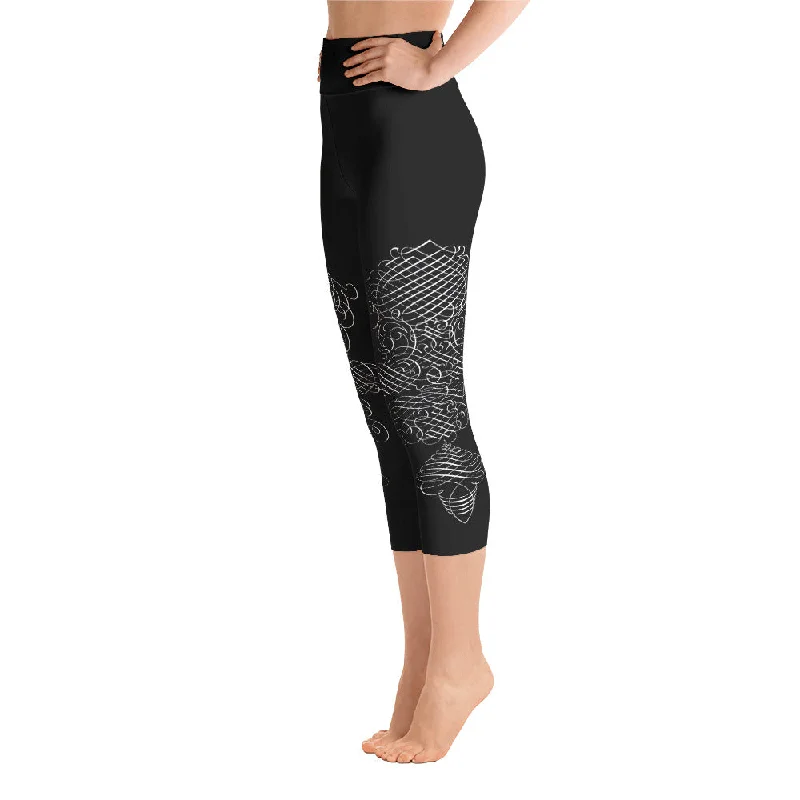 Caligraphia Yoga Capri Leggings Elegant Sheer Leggings