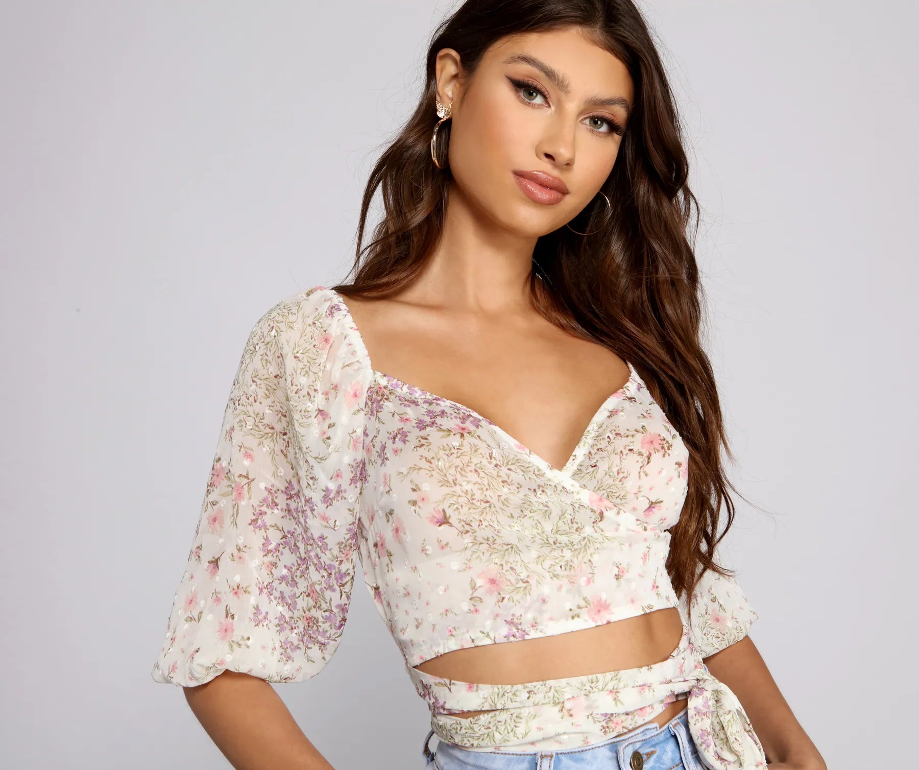 Pretty Blossoms Crop Top Anti-Pilling Machine Wash Handmade