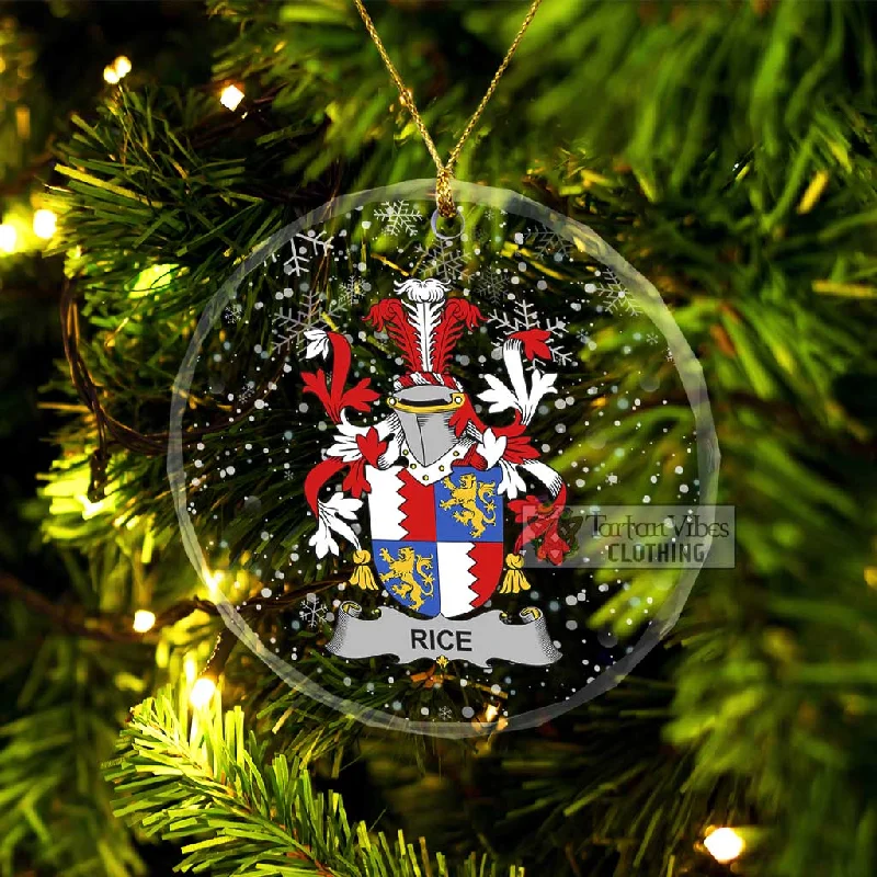 Rice Irish Clan Christmas Glass Ornament with Coat of Arms Tweed Herringbone Houndstooth