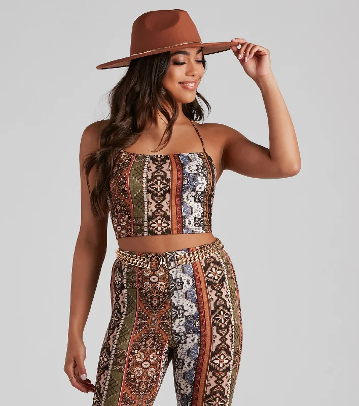 Boho Dreamer Printed Crop Top Zippered Buttoned Snapped