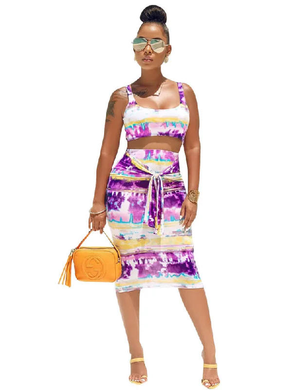2 Piece Sleeveless Crop Top+Bodycon Skirt Sets Handmade Hand-knitted Hand-woven